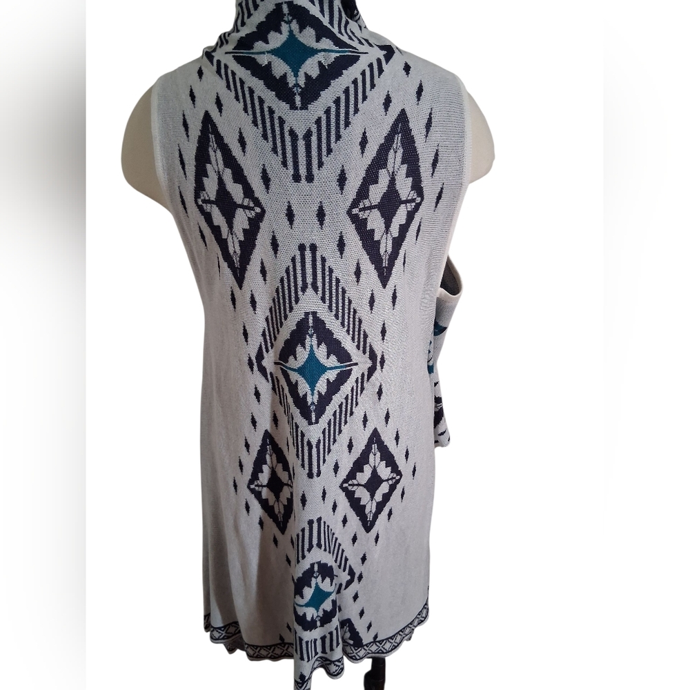 Passport Boho Aztec Print Open Front Sleeveless Cardigan Summer Lightweight
